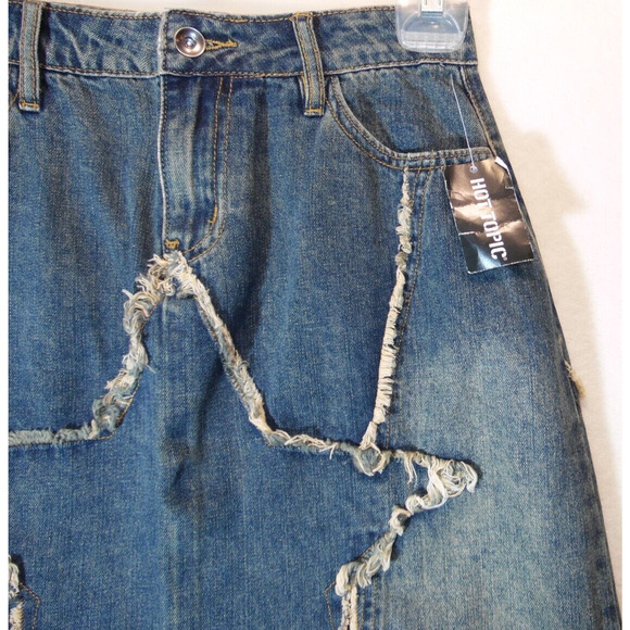 Hot Topic Skirt Juniors XS Social Collision Frayed Star Denim Maxi Pockets‎ NWT - Picture 10 of 10